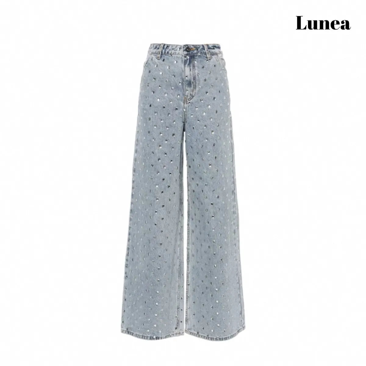 スタッズデザインワイドデニムパンツ
