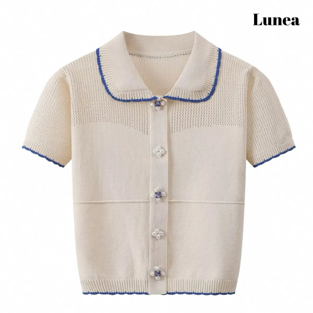 フラワーボタンニットトップス